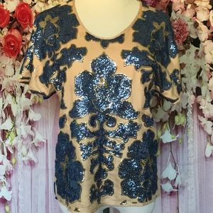 Neiman Marcus Tracy Reese Womens Blue & Tan Sequin